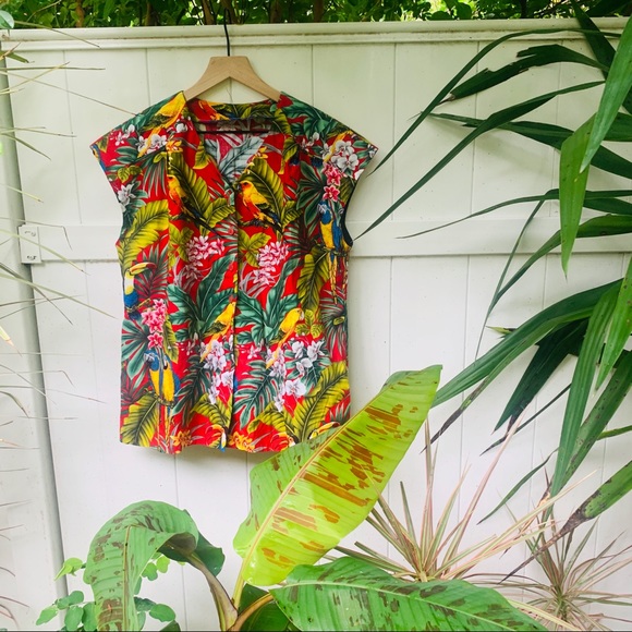 vintage vsco 90s tropical button you popover - Picture 5 of 5
